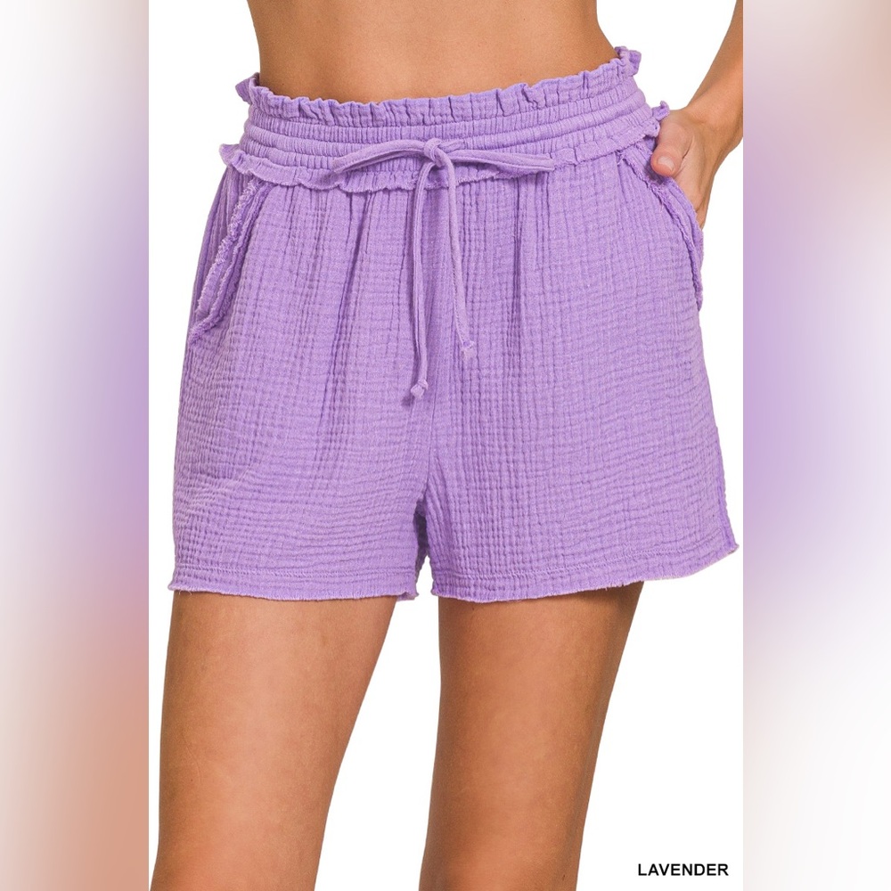 Zenana Outfitters Lavender High Waist Paperbag Shorts